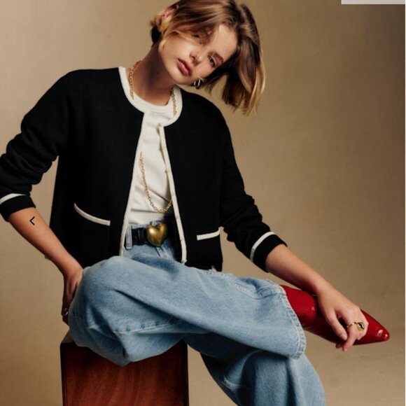 NWOT Sezane Brielle Cardigan size M in Black Ecru - Picture 3 of 7